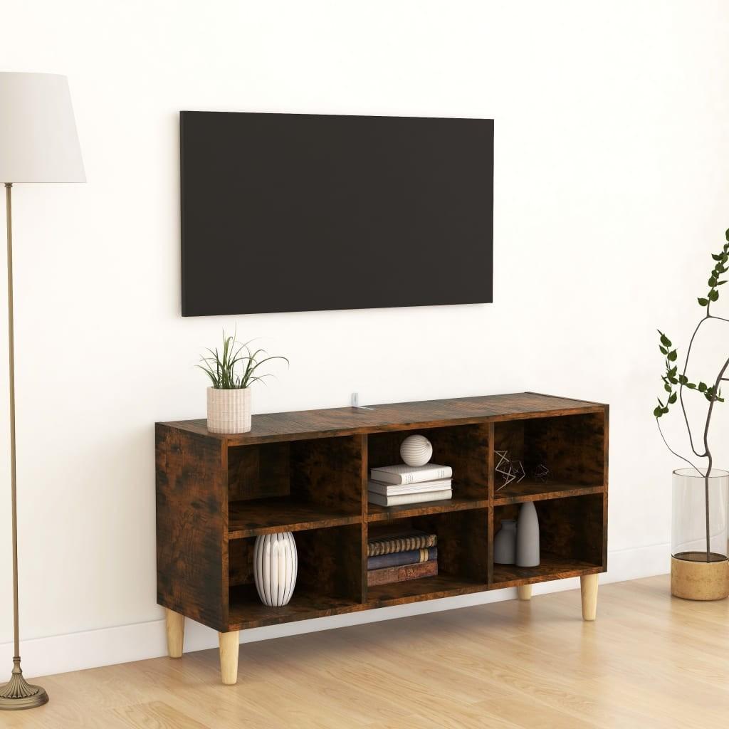Tv-bord med massive træben 103,5x30x50 cm røget egetræsfarve