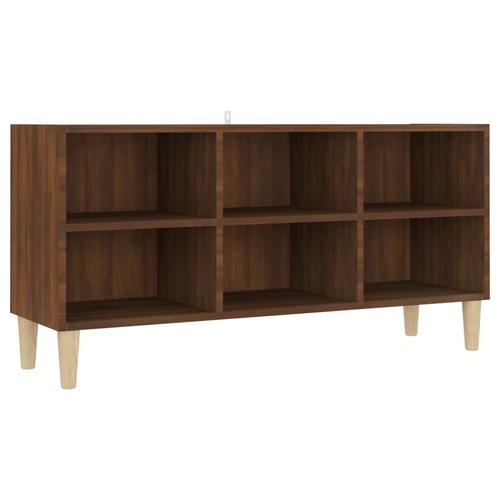 Tv-bord med massive træben 103,5x30x50 cm brun eg