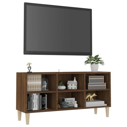 Tv-bord med massive træben 103,5x30x50 cm brun eg