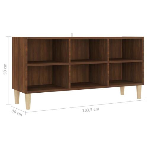 Tv-bord med massive træben 103,5x30x50 cm brun eg