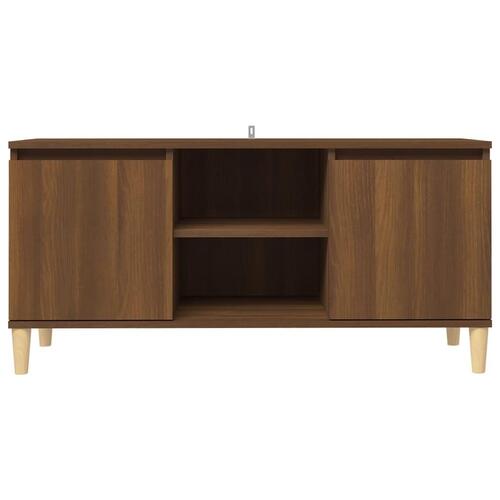 Tv-bord med massive træben 103,5x35x50 cm brun egetræsfarve