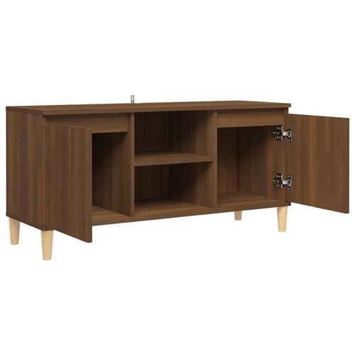 Tv-bord med massive træben 103,5x35x50 cm brun egetræsfarve