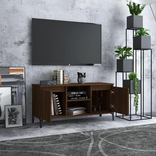 Tv-bord med metalben 103,5x35x50 cm brun egetræsfarve