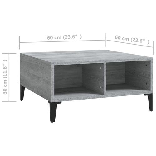 Sofabord 60x60x30 cm konstrueret træ grå sonoma-eg