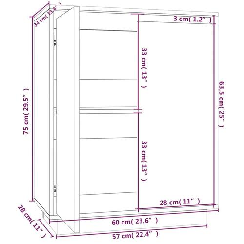 Skænk 60x34x75 cm massivt fyrretræ grå