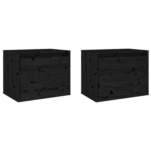 Vægskabe 2 stk. 45x30x35 cm massivt fyrretræ sort