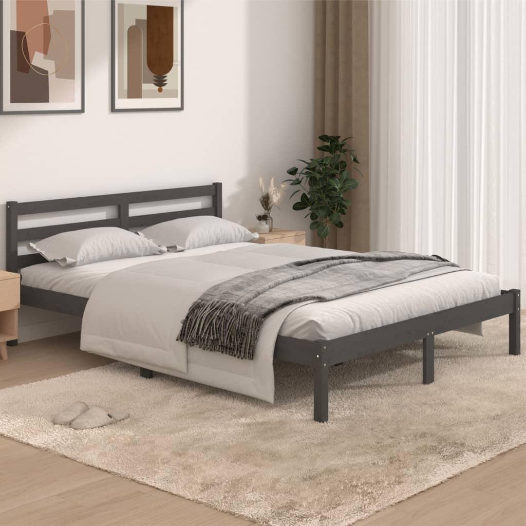 Sengeramme 140x190 cm massivt fyrretræ grå