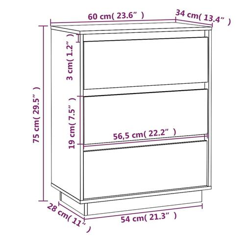 Skænk 60x34x75 cm massivt fyrretræ grå