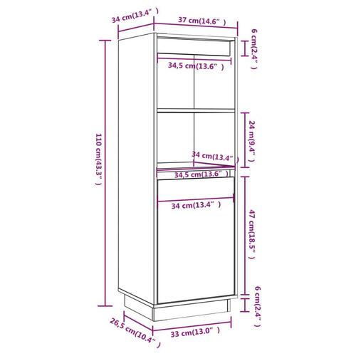 Skænk 37x34x110 cm massivt fyrretræ grå