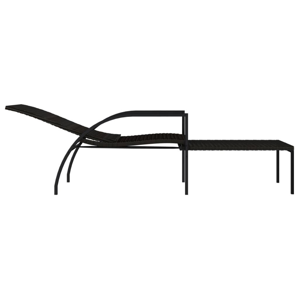 Liggestol med fodskammel polyrattan brun