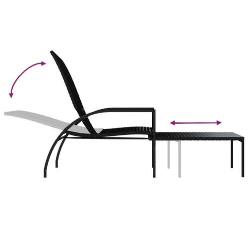 Liggestol med fodskammel polyrattan sort