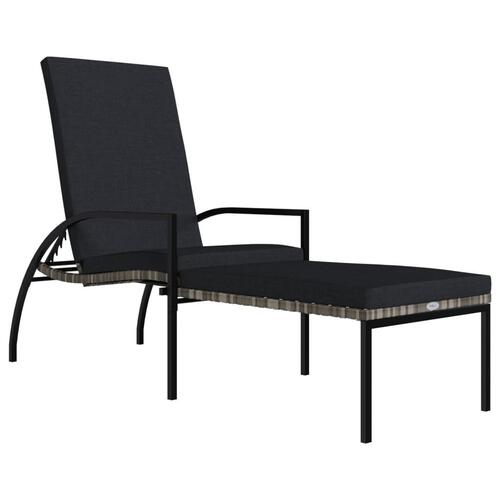 Liggestol med fodskammel polyrattan grå