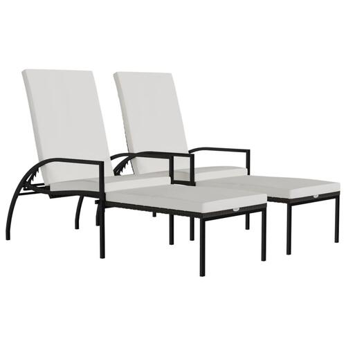 Liggestole 2 stk. med fodskammel polyrattan brun