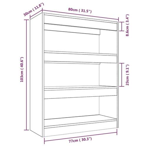 Bogreol/rumdeler 80x30x103 cm konstrueret træ betongrå