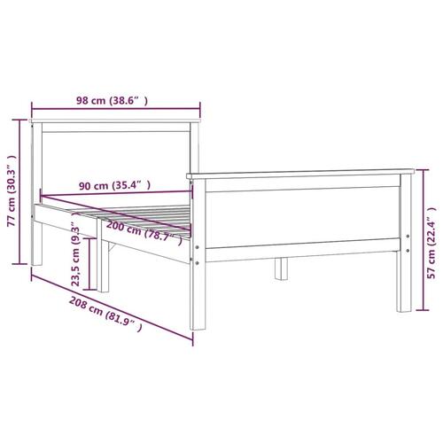 Sengestel 90x200 cm massivt fyrretræ