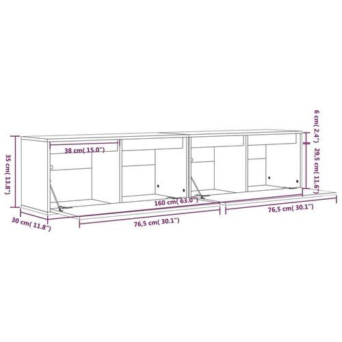 Vægskabe 2 stk. 80x30x35 cm massivt fyrretræ hvid