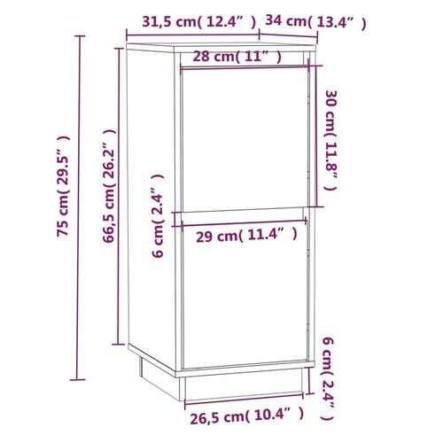 Skænk 31,5x34x75 cm massivt fyrretræ hvid
