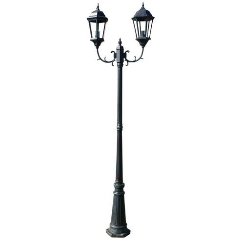 Lygtepæl med 2 arme 230 cm aluminium mørkegrøn/sort