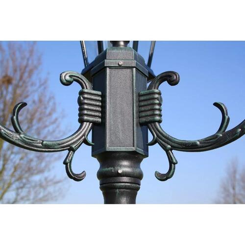 Lygtepæl med 2 arme 230 cm aluminium mørkegrøn/sort