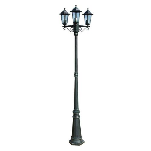 Lygtepæl med 3 arme 215 cm aluminium mørkegrøn/sort