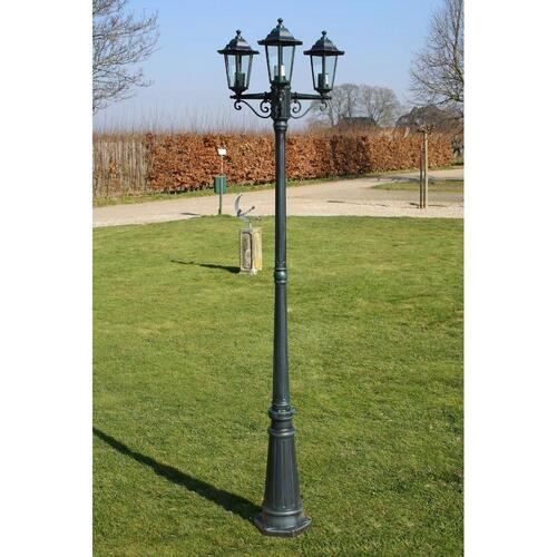 Lygtepæl med 3 arme 215 cm aluminium mørkegrøn/sort