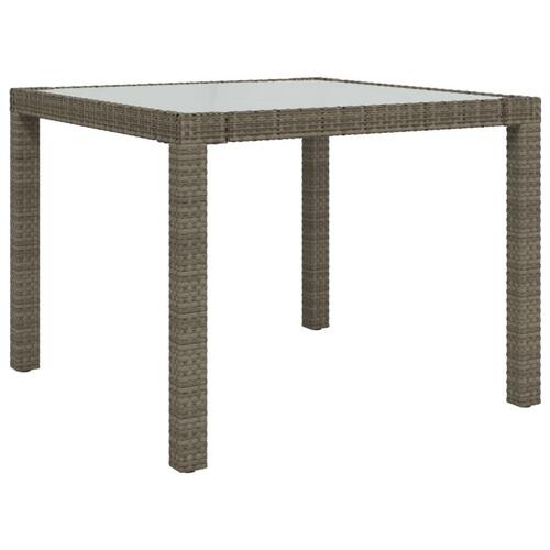 Havebord 90x90x75 cm hærdet glas og polyrattan grå