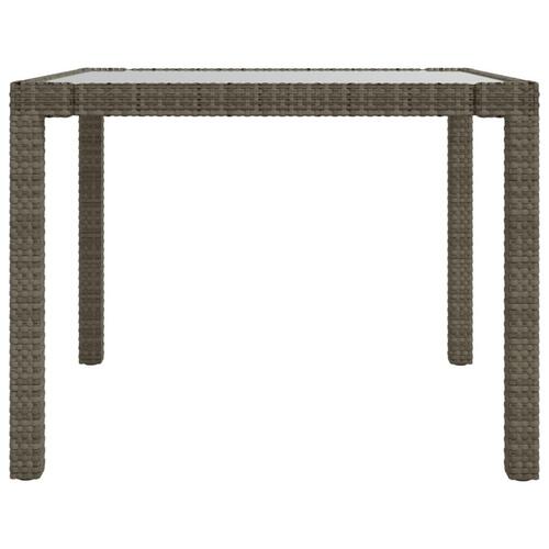 Havebord 90x90x75 cm hærdet glas og polyrattan grå