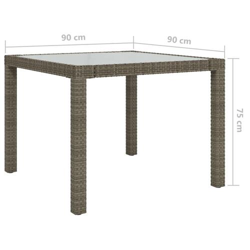 Havebord 90x90x75 cm hærdet glas og polyrattan grå