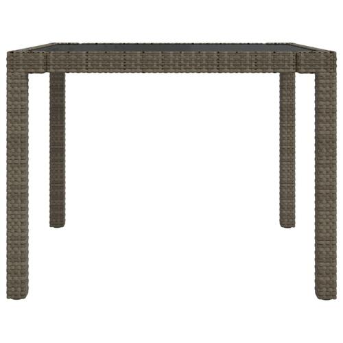 Havebord 90x90x75 cm hærdet glas og polyrattan grå