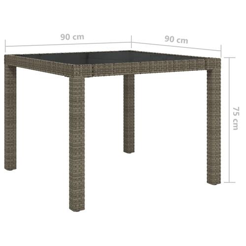 Havebord 90x90x75 cm hærdet glas og polyrattan grå