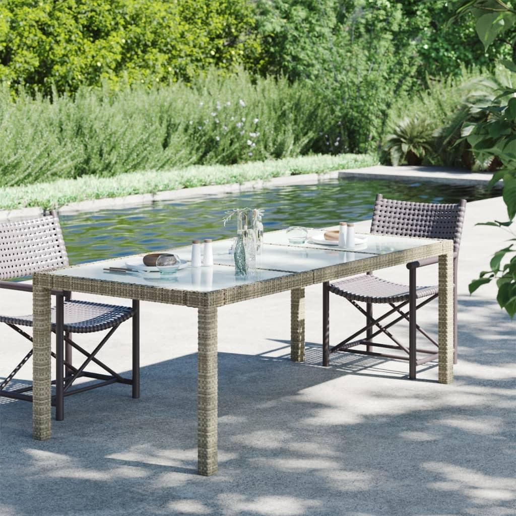 Havebord 190x90x75 cm hærdet glas og polyrattan beige