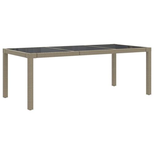 Havebord 190x90x75 cm hærdet glas og polyrattan beige