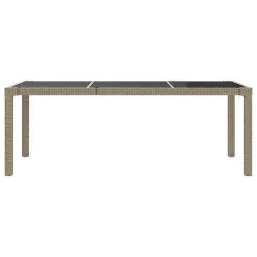Havebord 190x90x75 cm hærdet glas og polyrattan beige