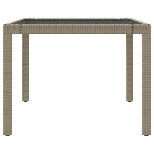 Havebord 190x90x75 cm hærdet glas og polyrattan beige