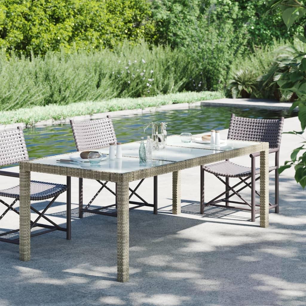 Havebord 190x90x75 cm hærdet glas og polyrattan grå