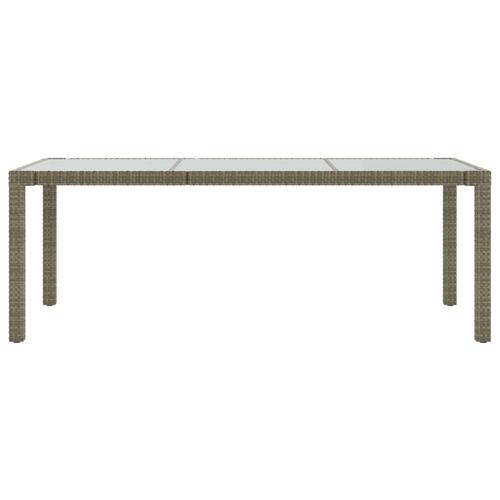 Havebord 190x90x75 cm hærdet glas og polyrattan grå