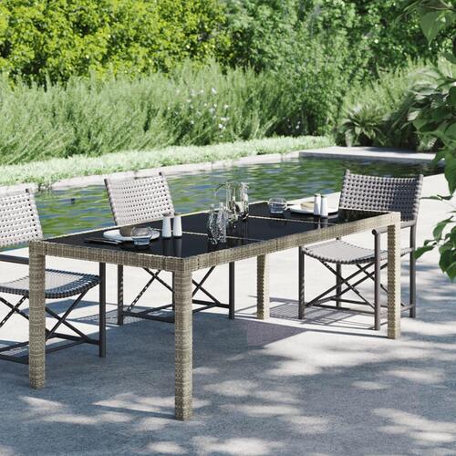 Havebord 190x90x75 cm hærdet glas og polyrattan grå