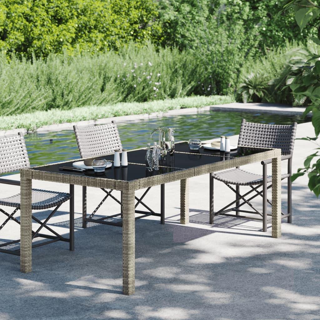 Havebord 190x90x75 cm hærdet glas og polyrattan grå