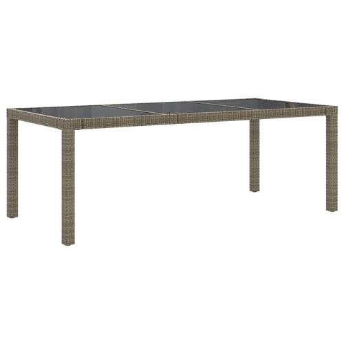 Havebord 190x90x75 cm hærdet glas og polyrattan grå