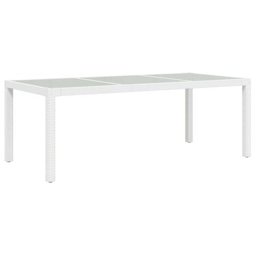 Havebord 190x90x75 cm hærdet glas og polyrattan hvid