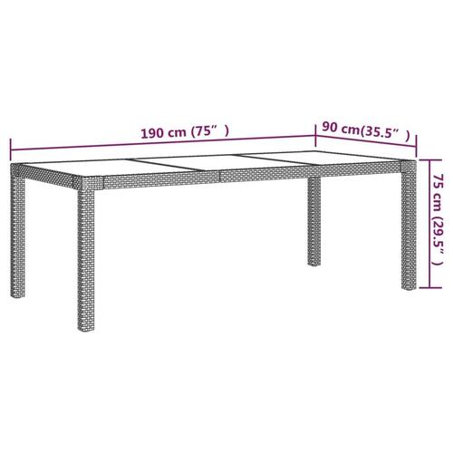 Havebord 190x90x75 cm hærdet glas og polyrattan hvid