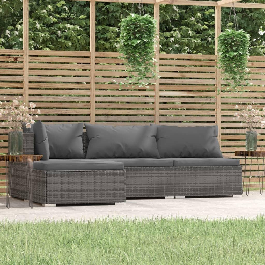 Loungesæt til haven 4 dele med hynder polyrattan grå billede