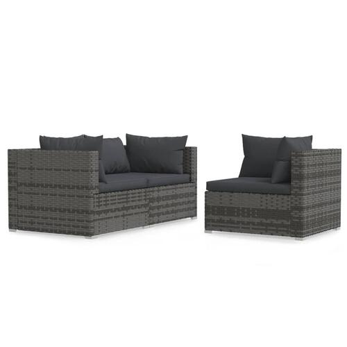 Loungesæt til haven 3 dele med hynder polyrattan grå