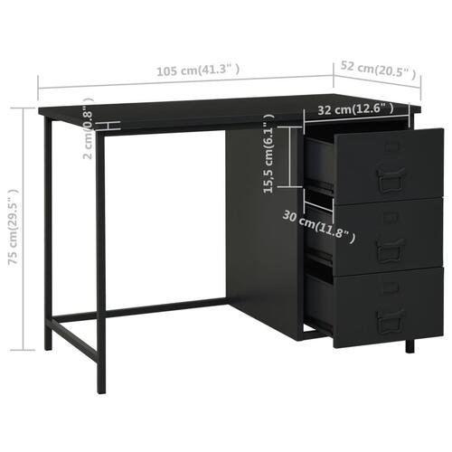 Industrielt skrivebord med skuffer 105x52x75 cm stål sort