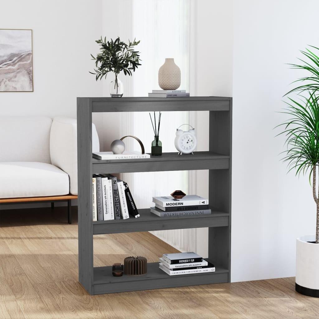 Bogreol/rumdeler 80x30x103,5 cm massivt fyrretræ grå