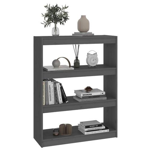 Bogreol/rumdeler 80x30x103,5 cm massivt fyrretræ grå