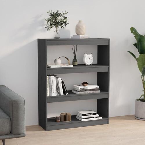 Bogreol/rumdeler 80x30x103,5 cm massivt fyrretræ grå