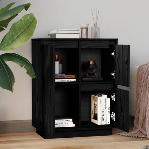 Skænk 60x34x75 cm massivt fyrretræ sort