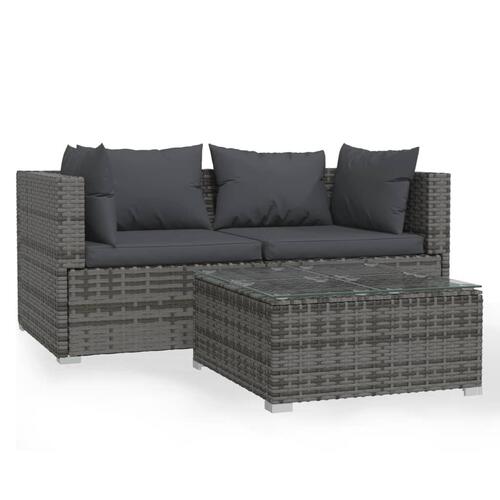Loungesæt til haven 3 dele med hynder polyrattan grå