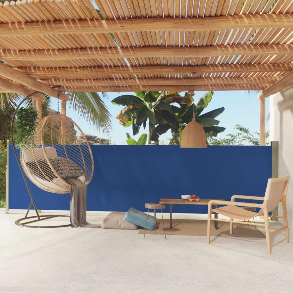 Sammenrullelig sidemarkise til terrassen 140 x 500 cm blå